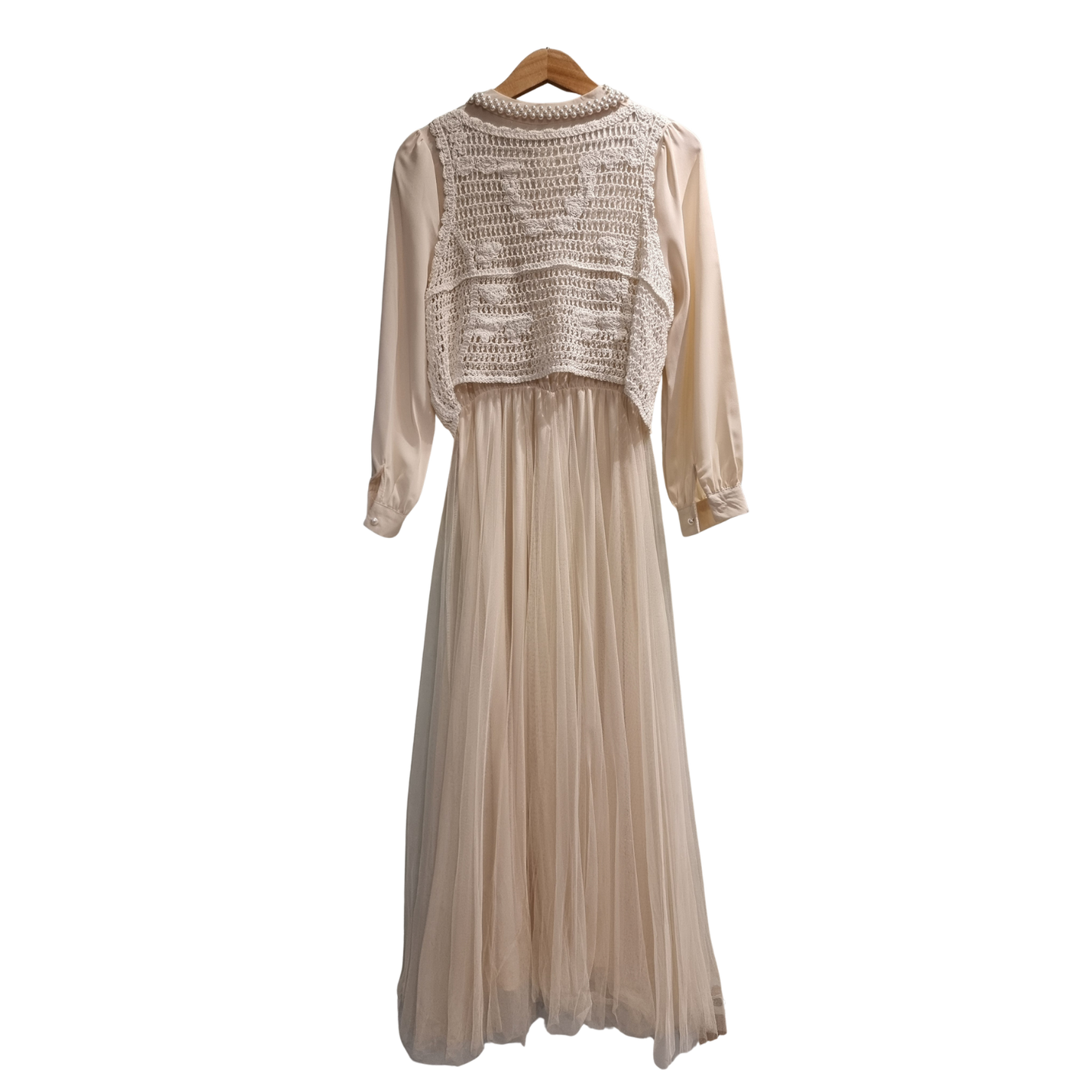 Premium Flowing Chiffon Maxi Dress with Crochet Detail U(0285)