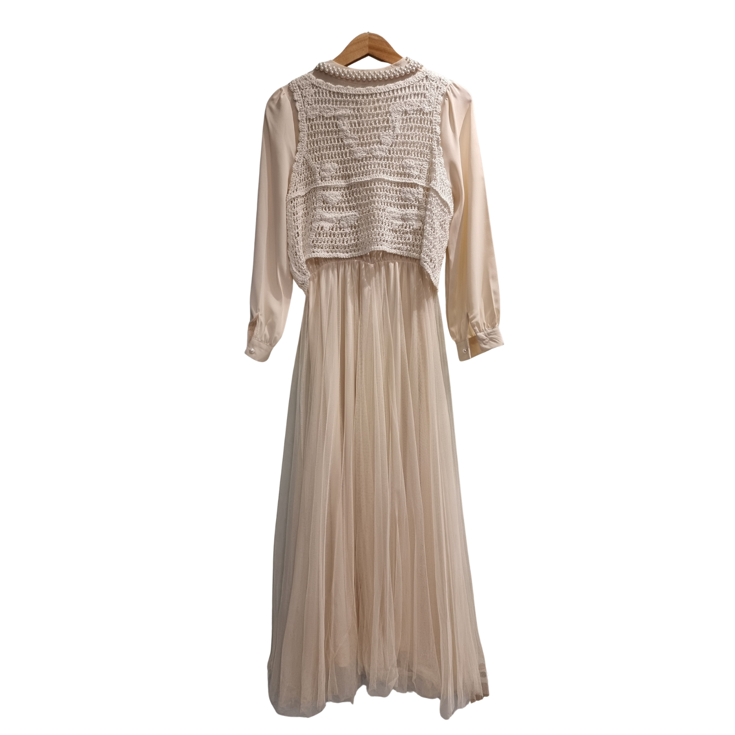 Premium Flowing Chiffon Maxi Dress with Crochet Detail U(0285)