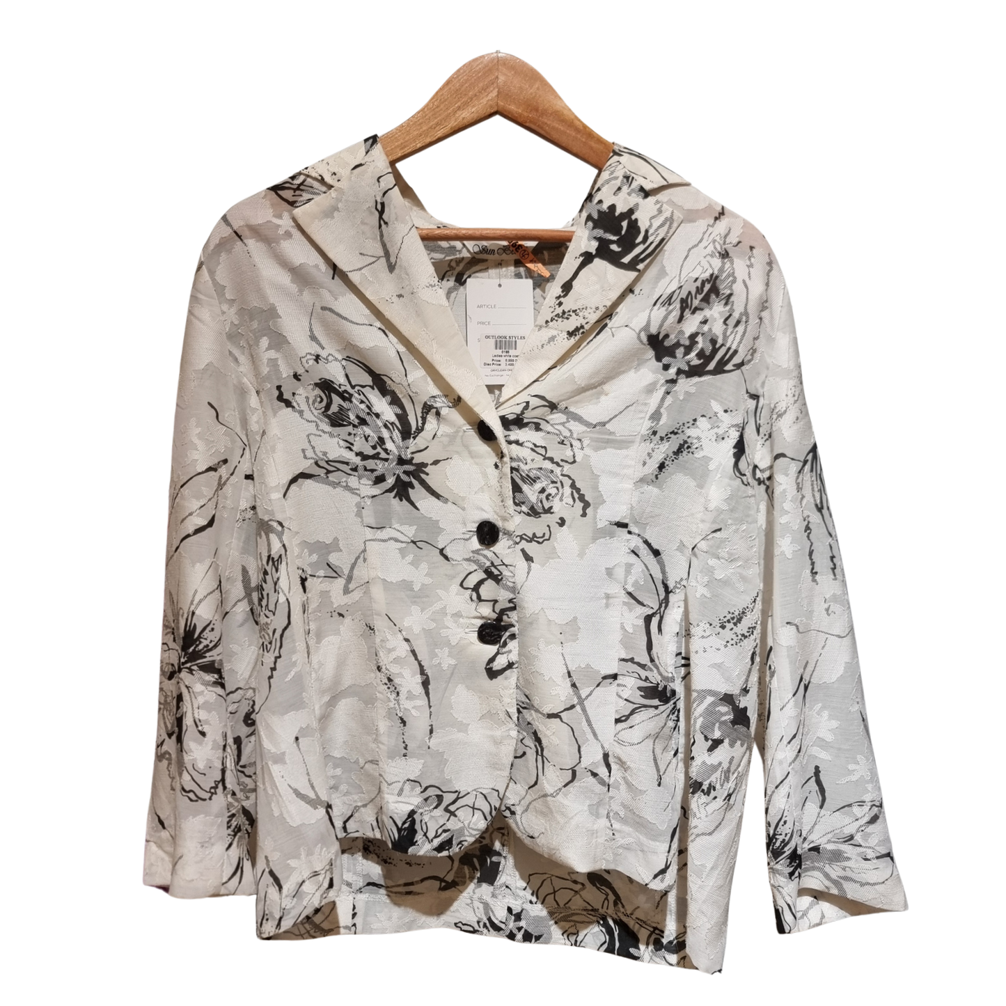 White And Black Printed Button-Up Coat