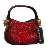 Roberto Cavalli Red Glossy Croc-Embossed Shoulder Bag with Jeweled Panther Hardware