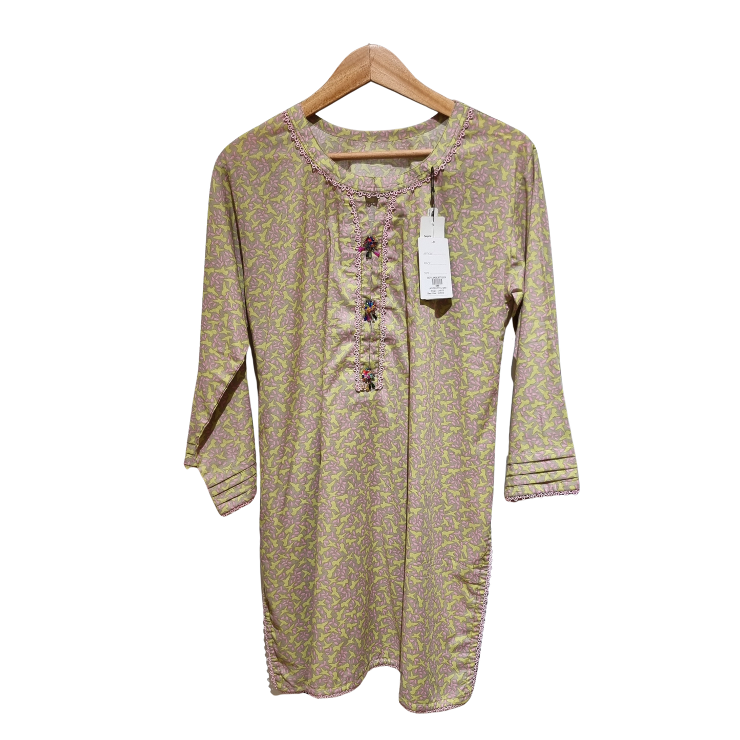 Women’s Printed Summer Kurta – Lightweight Casual Kurti with Lace Detail | Elegant Daily Wear U(0260)