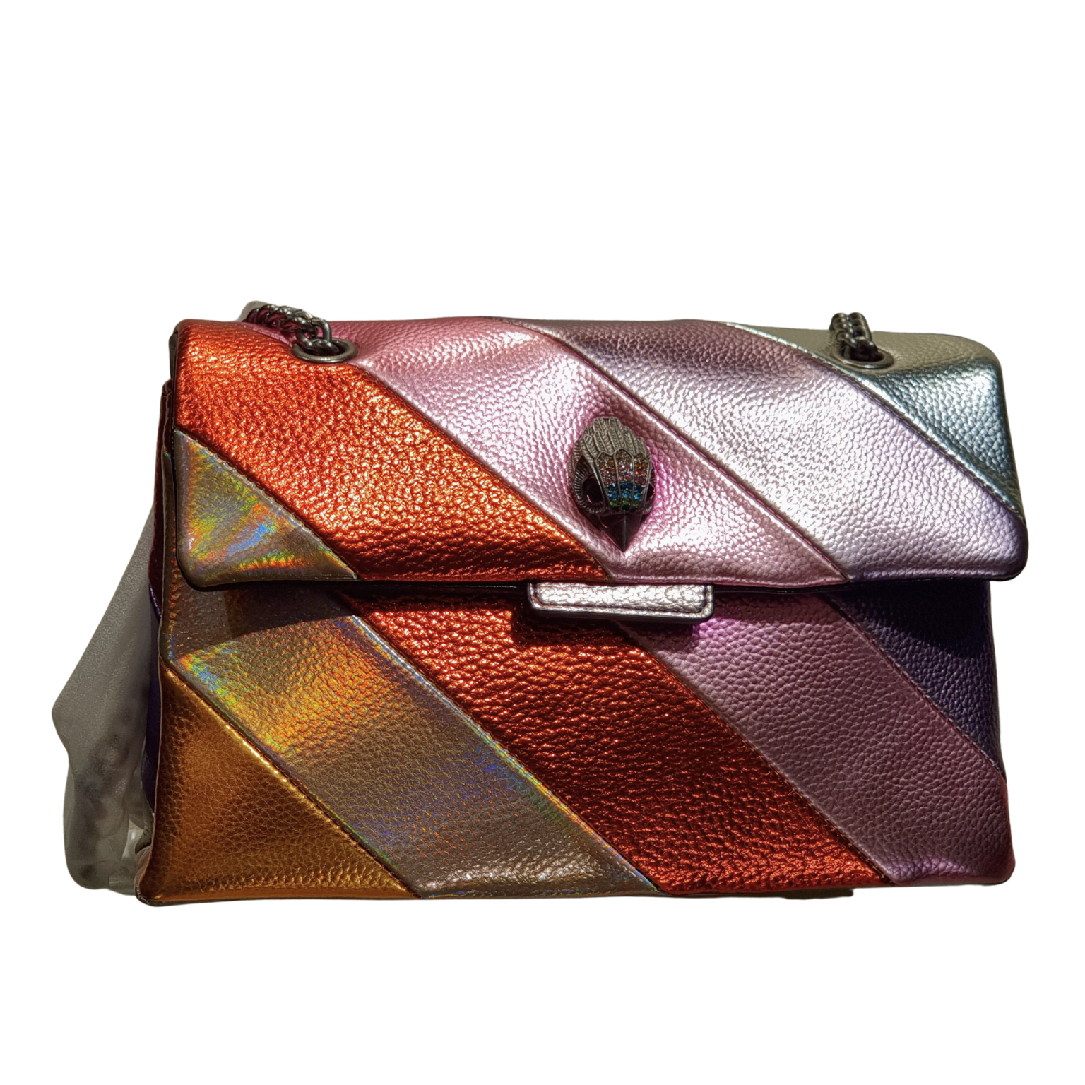 Kurt Geiger London Metallic Rainbow Striped Leather Kensington Bag