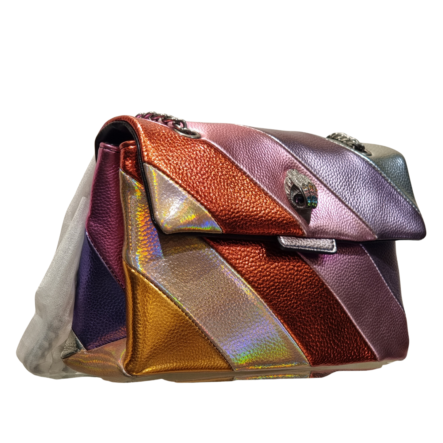 Kurt Geiger London Metallic Rainbow Striped Leather Kensington Bag