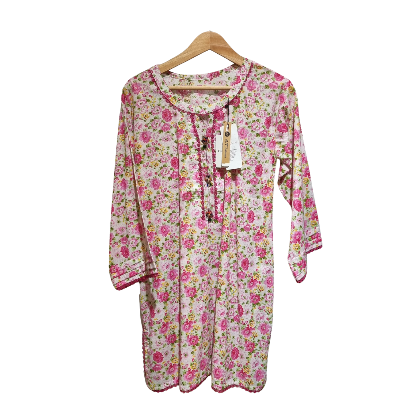 Elegant Pink Floral Lawn Kurta – Soft Summer Casual Wear for Women U(0260)