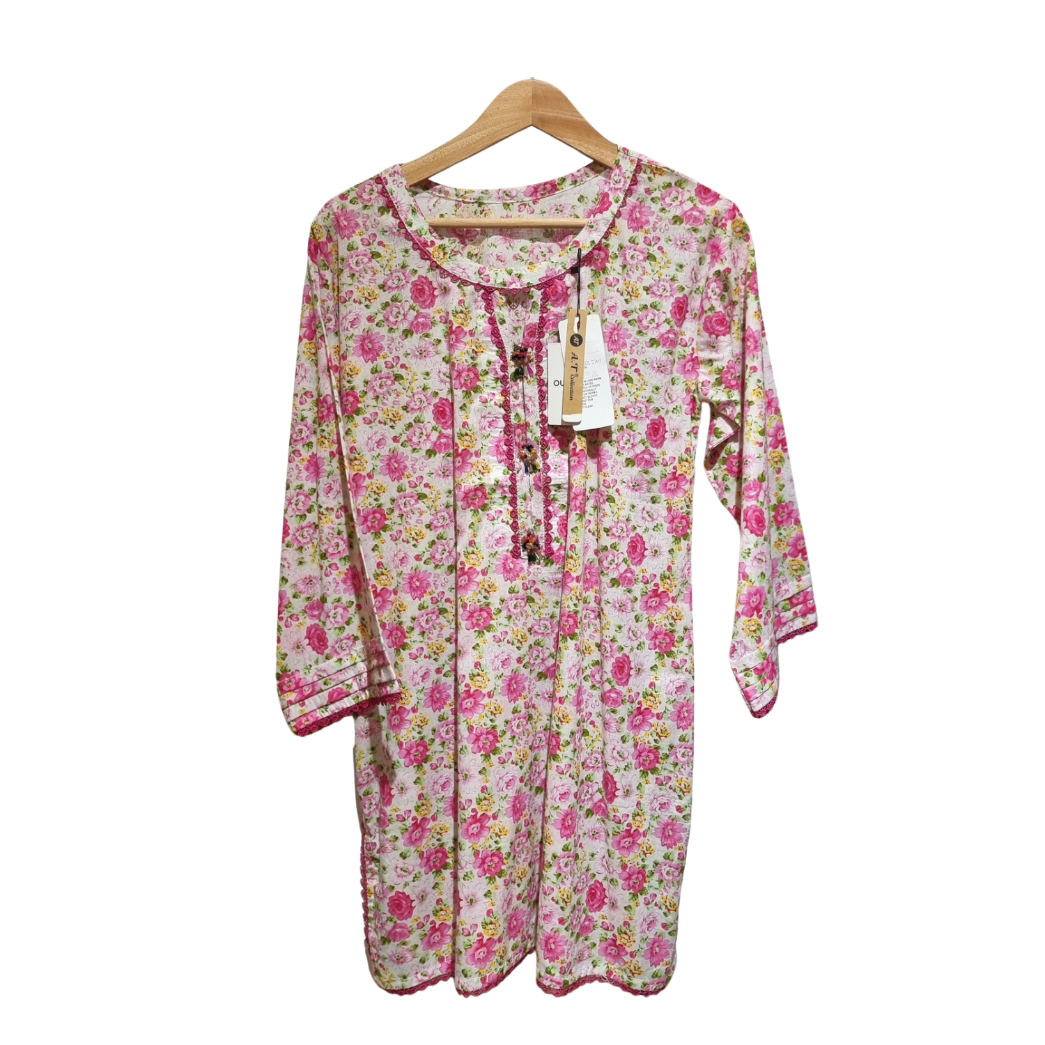 Elegant Pink Floral Lawn Kurta – Soft Summer Casual Wear for Women U(0260)