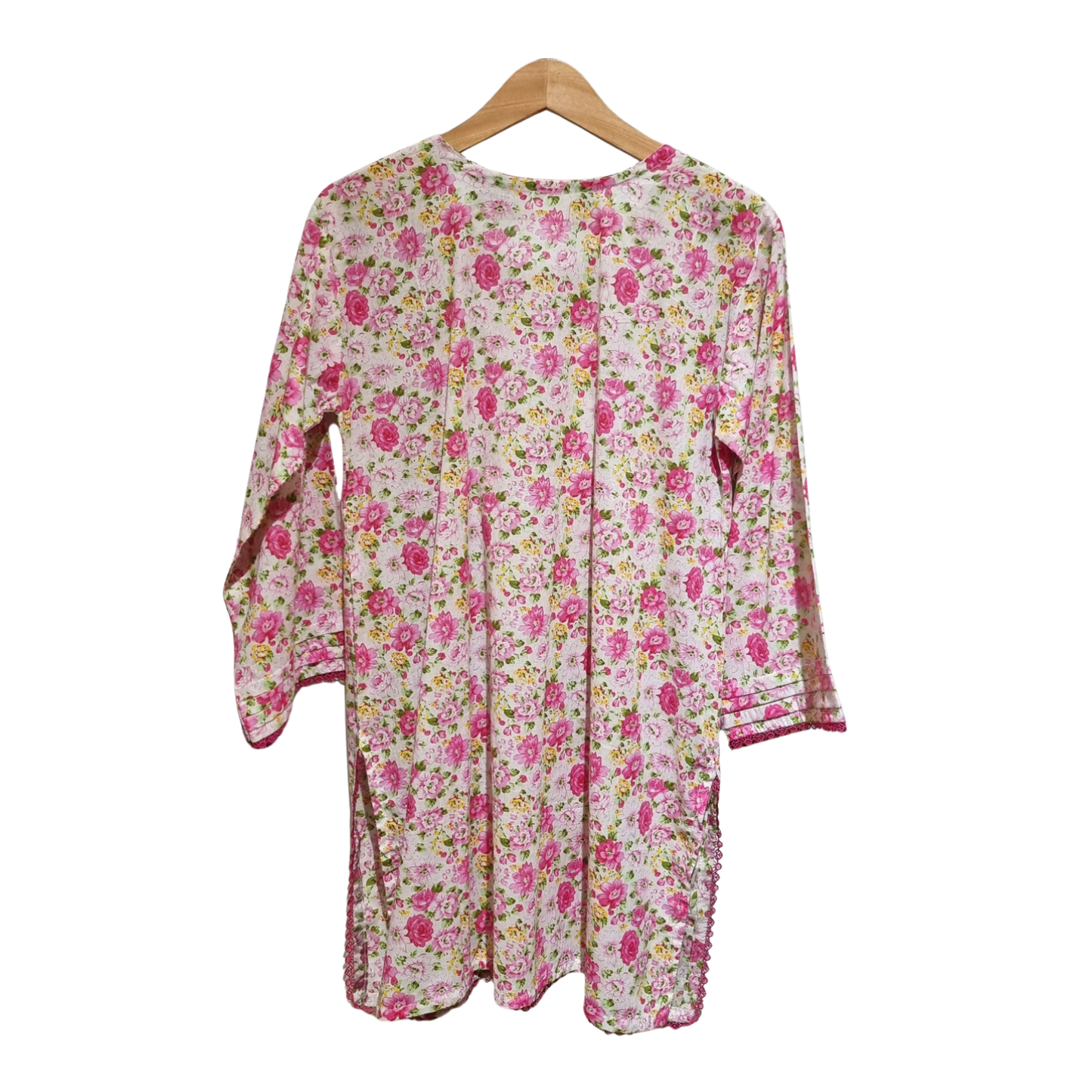 Elegant Pink Floral Lawn Kurta – Soft Summer Casual Wear for Women U(0260)