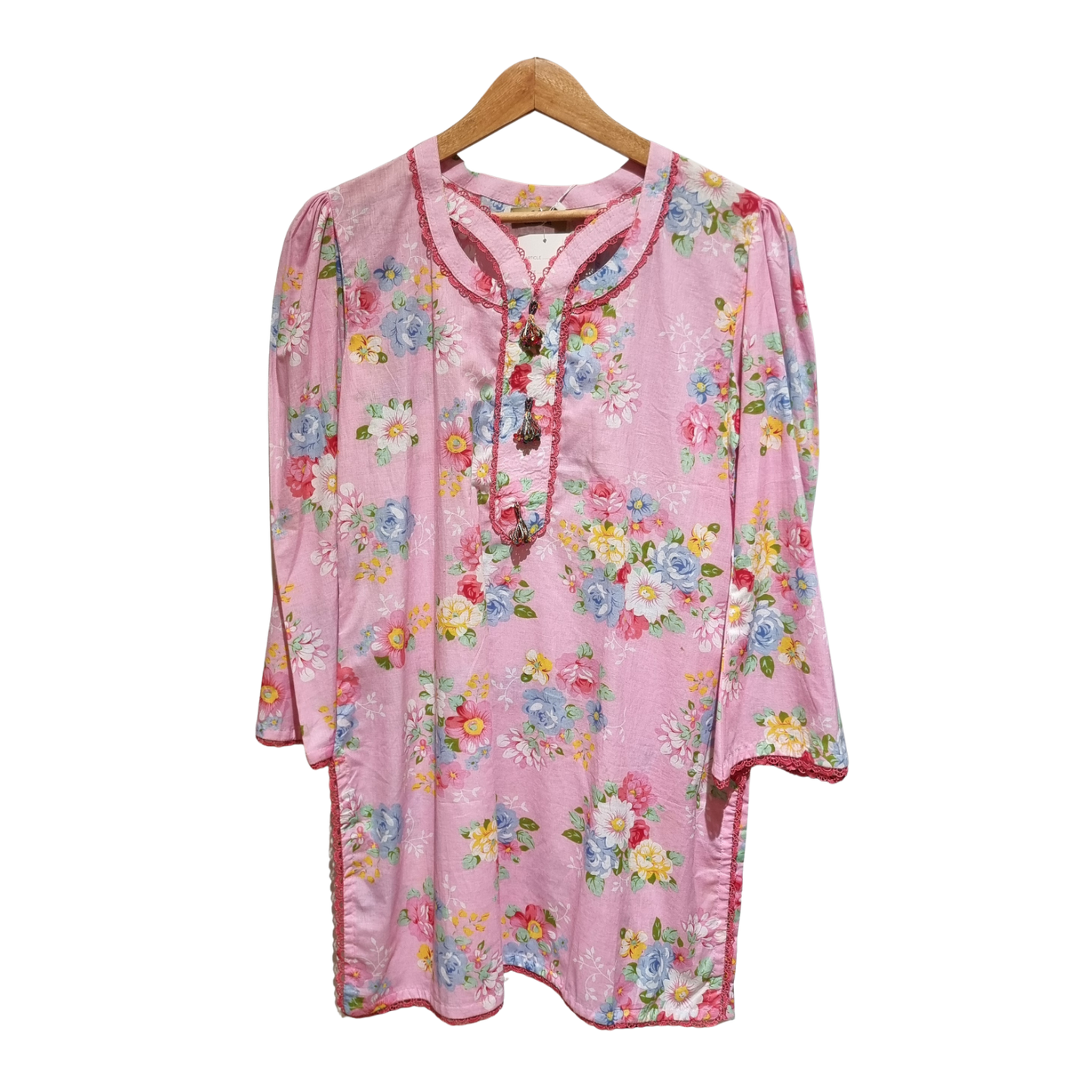 Elegant Pink Floral Kurta & Farshi Shalwar Set – Soft Summer Garden Outfit for Women U(0259)