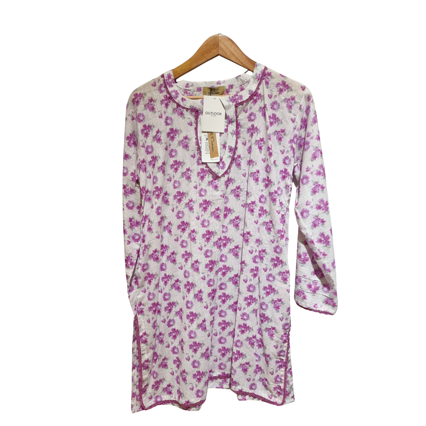 Purple Flora: 2-Piece Printed Cotton Suit with Lace Accents