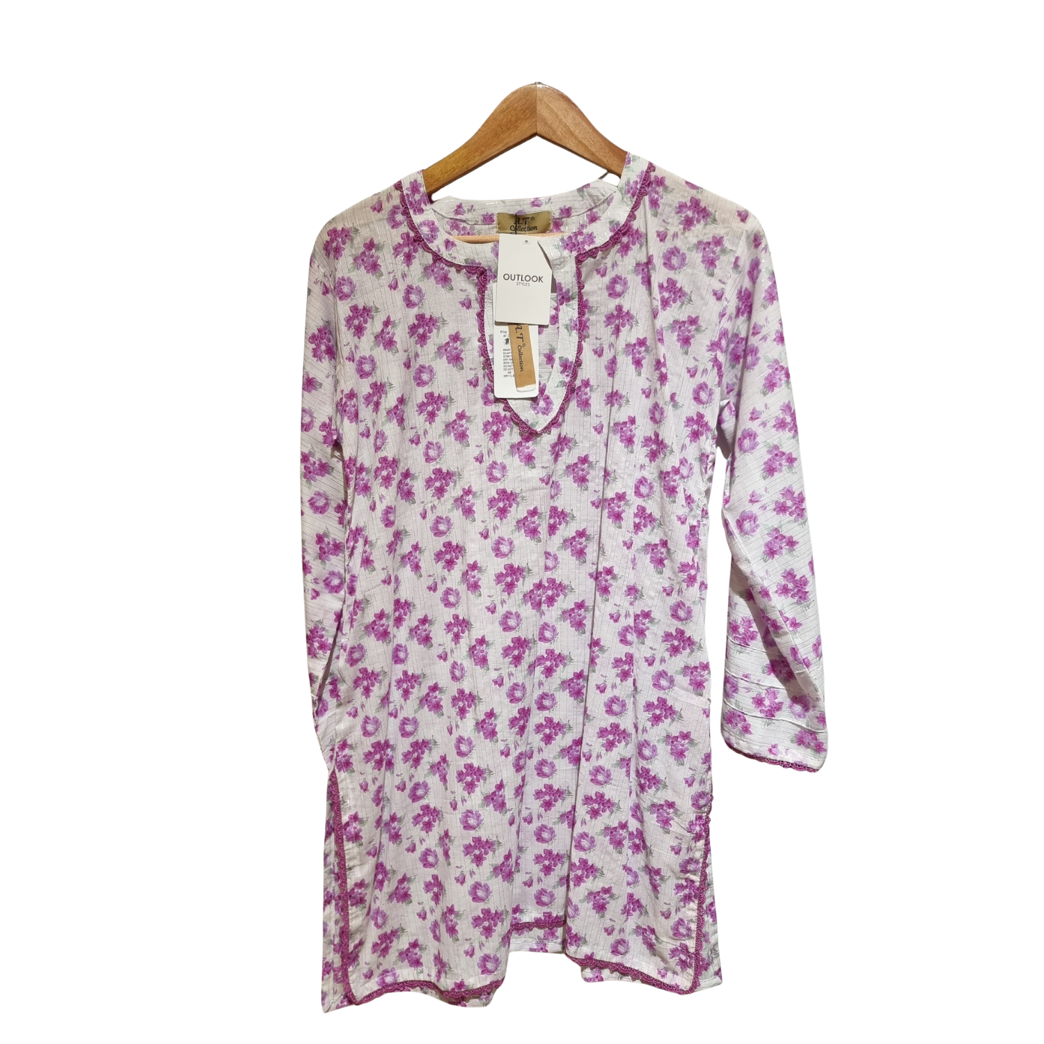Purple Flora: 2-Piece Printed Cotton Suit with Lace Accents