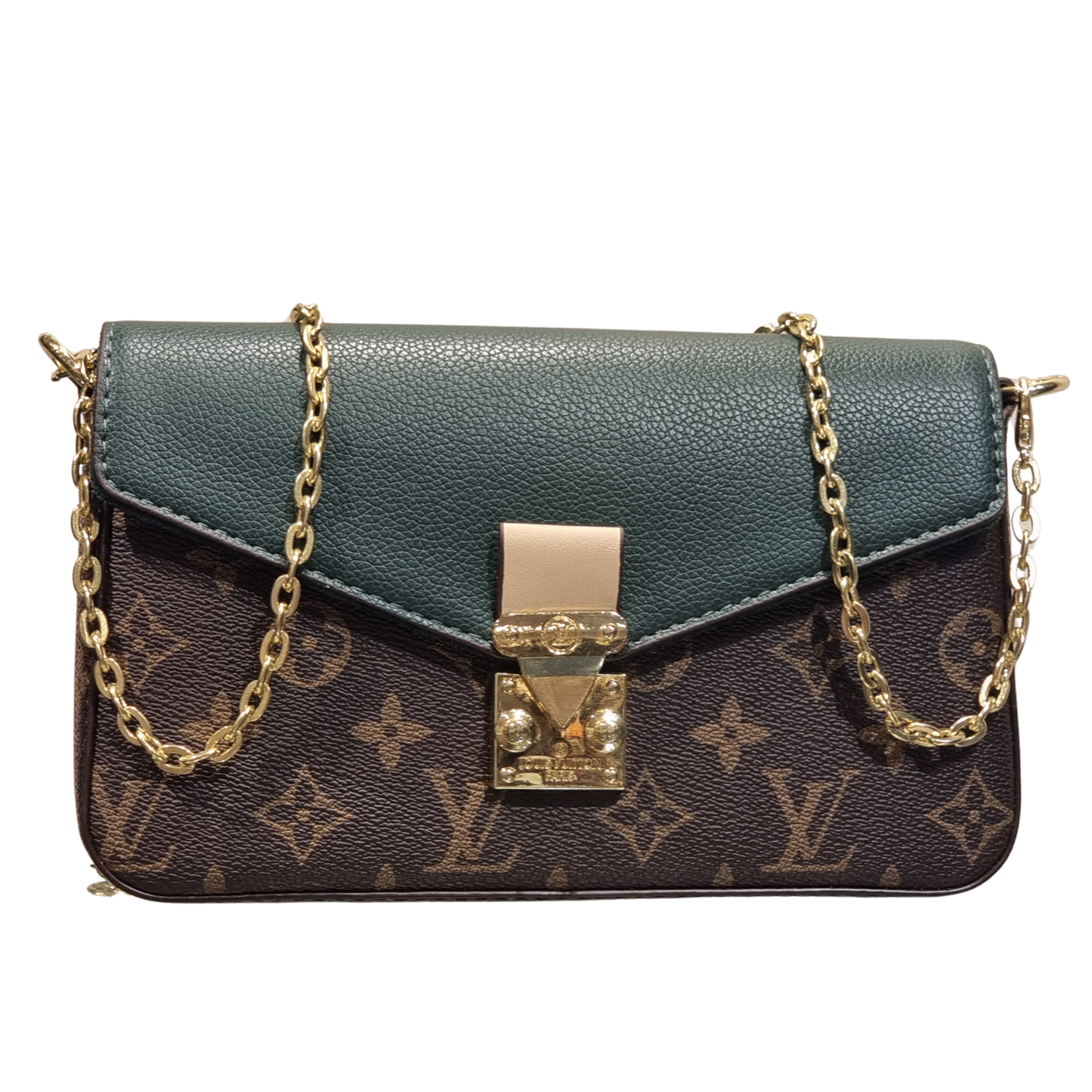 Louis Vuitton Vavin Chain Wallet in Monogram Canvas and Green Empreinte Leather