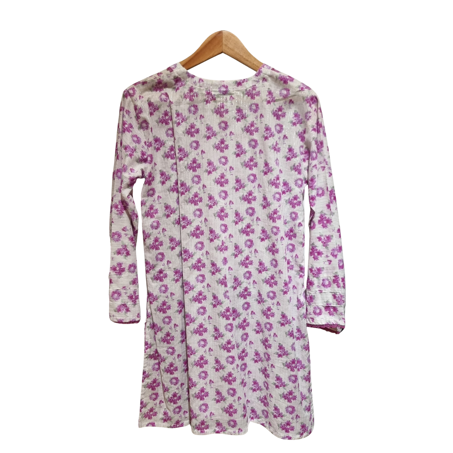 Purple Flora: 2-Piece Printed Cotton Suit with Lace Accents
