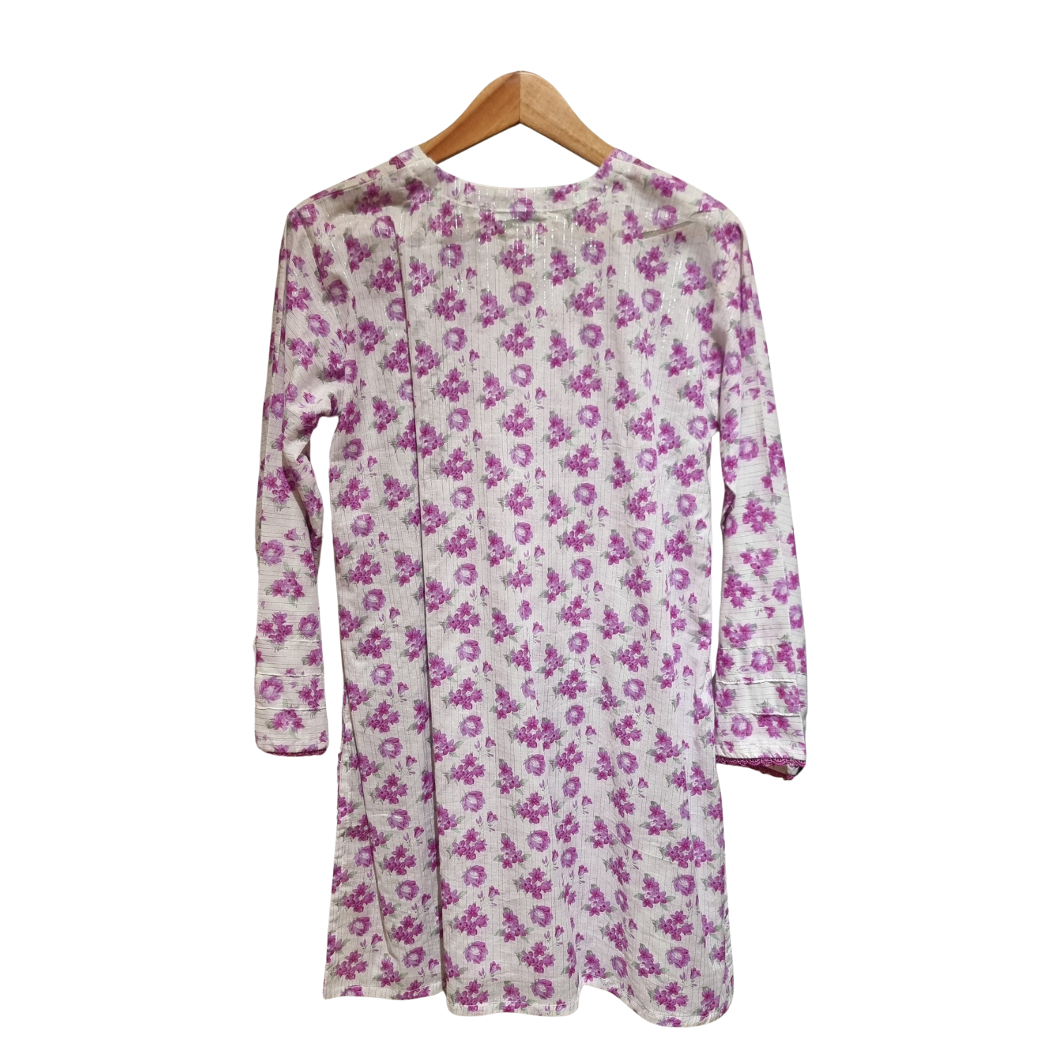 Purple Flora: 2-Piece Printed Cotton Suit with Lace Accents