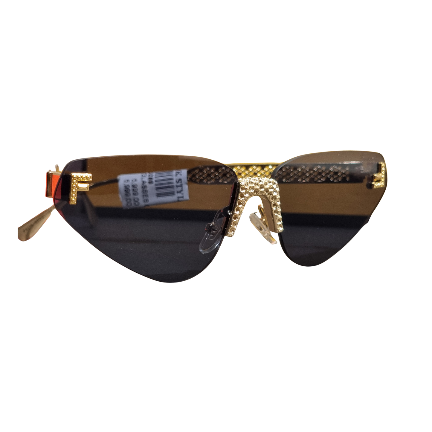 Fendi Gilded Cat-Eye Shield Sunglasses with Diamond-Cut Details
