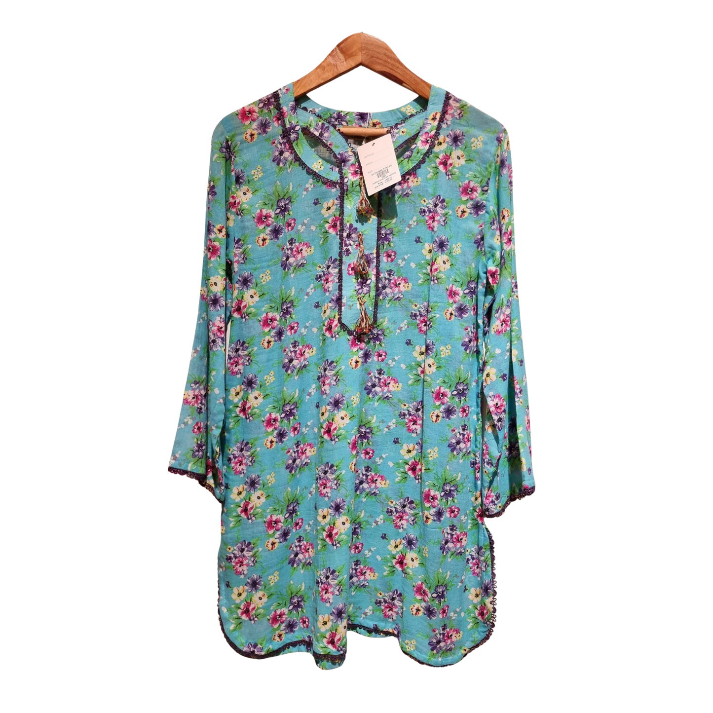 Two-Piece Turquoise Floral Printed Lawn Suit