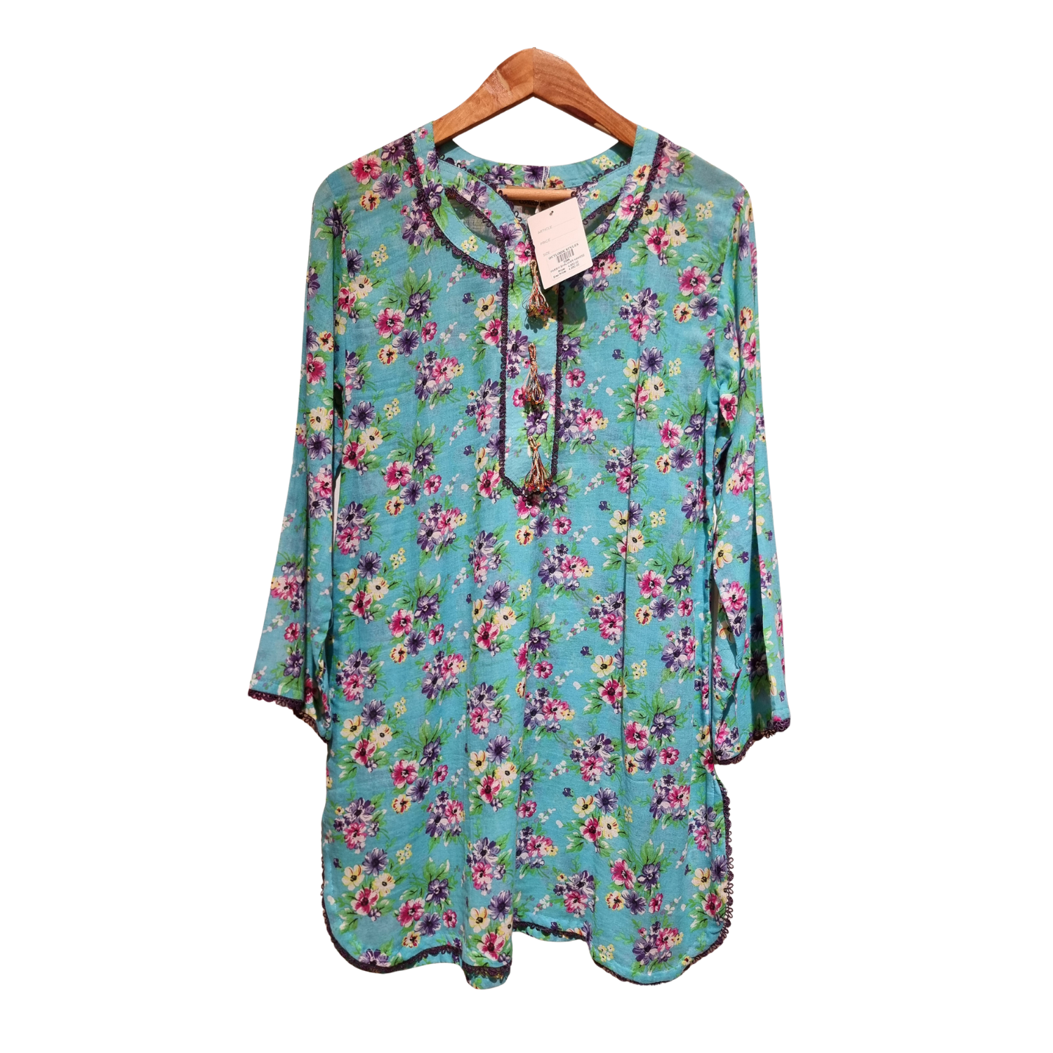 Two-Piece Turquoise Floral Printed Lawn Suit