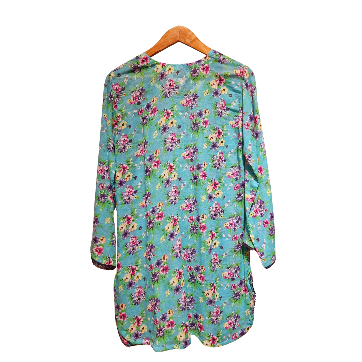 Two-Piece Turquoise Floral Printed Lawn Suit