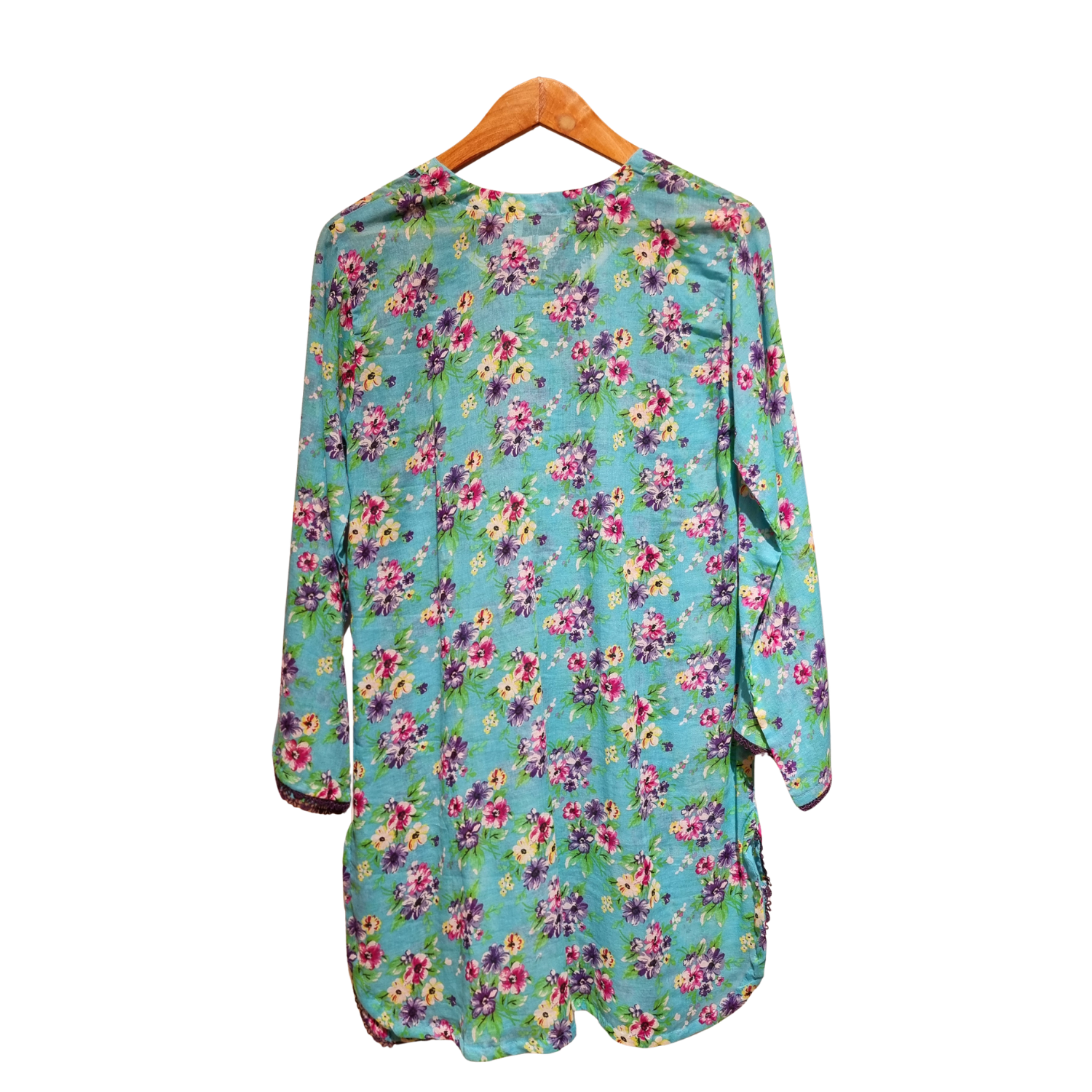 Two-Piece Turquoise Floral Printed Lawn Suit