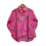 Embroidered Floral Organza Button-Down Shirt – Fuchsia Pink