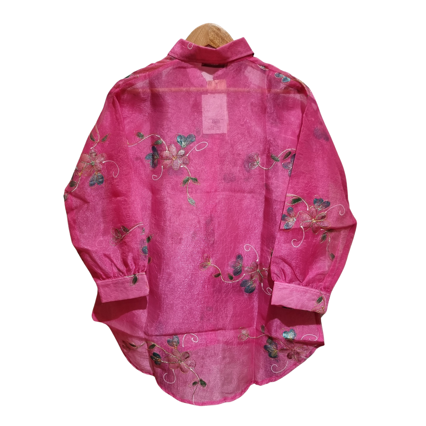 Embroidered Floral Organza Button-Down Shirt – Fuchsia Pink