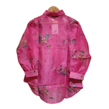 Embroidered Floral Organza Button-Down Shirt – Fuchsia Pink