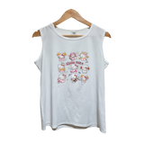 Cute Little Cat Graphic White Sleeveless Tank Top for Women | Soft Summer Casual Tee U(0313)
