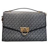 Michael Kors Black/Grey Signature Logo Canvas Flap Bag with Gold Hardware