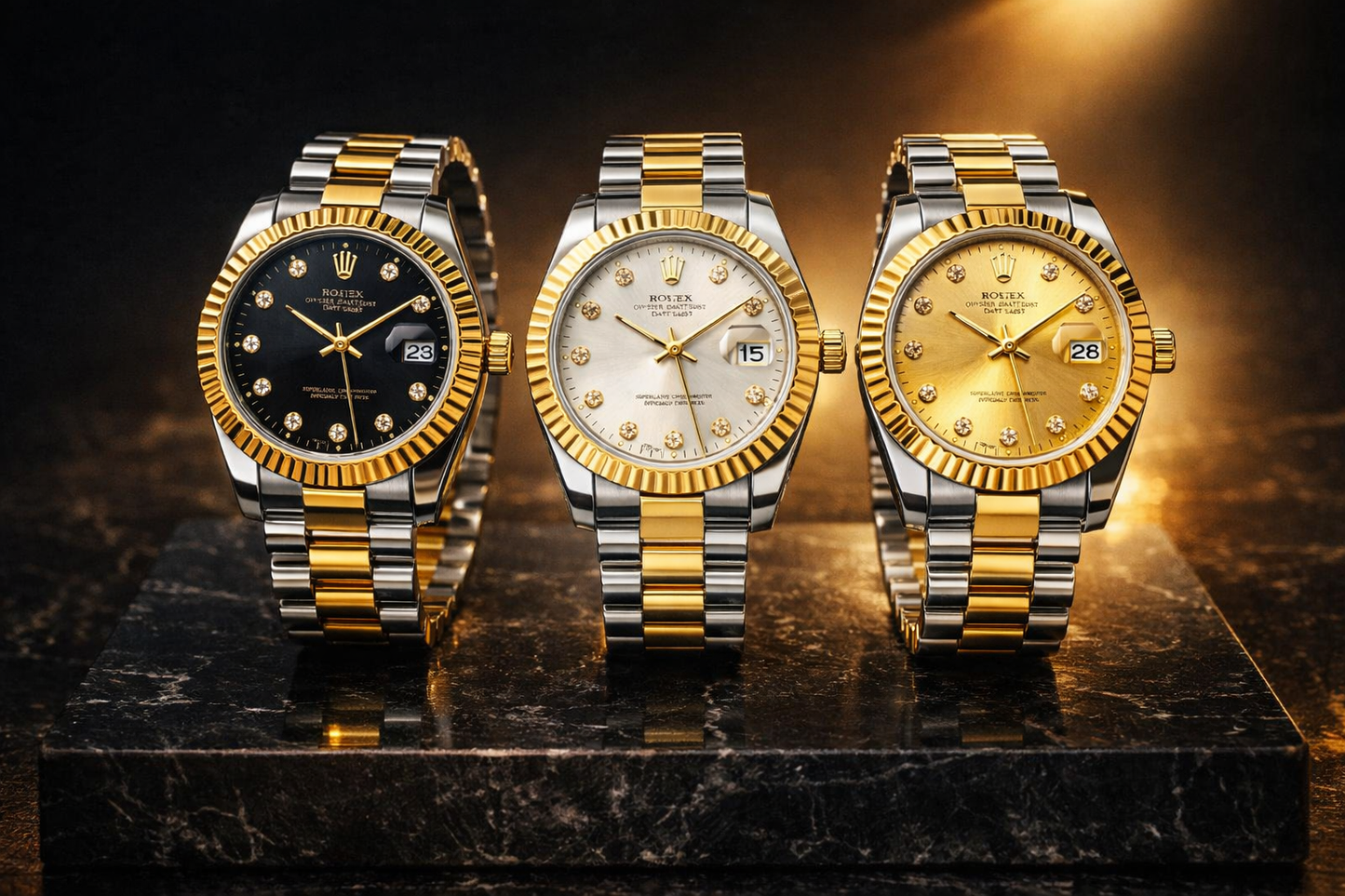 Premium Two-Tone Gold & Silver Diamond Dial Watch | Luxury Date Wristwatch A(0299)