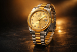 Premium Two-Tone Gold & Silver Diamond Dial Watch | Luxury Date Wristwatch A(0299)
