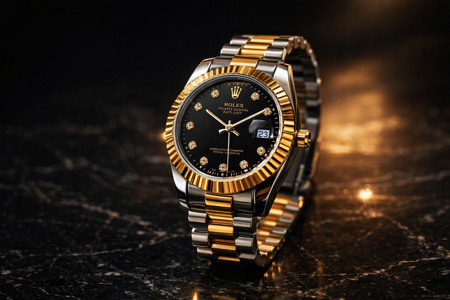 Premium Two-Tone Gold & Silver Diamond Dial Watch | Luxury Date Wristwatch A(0299)