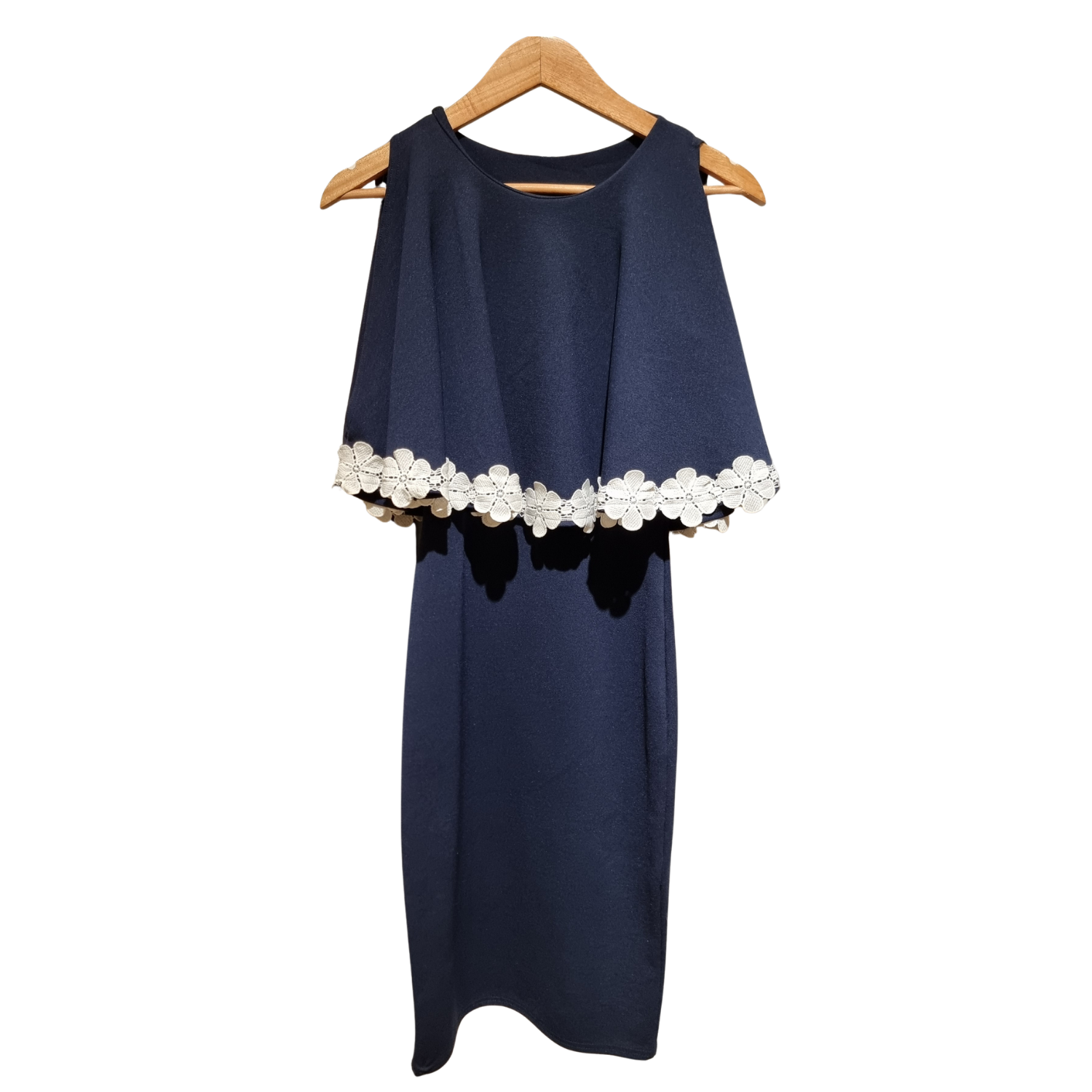 Midnight Grace: Navy Cape-Style Bodycon Dress